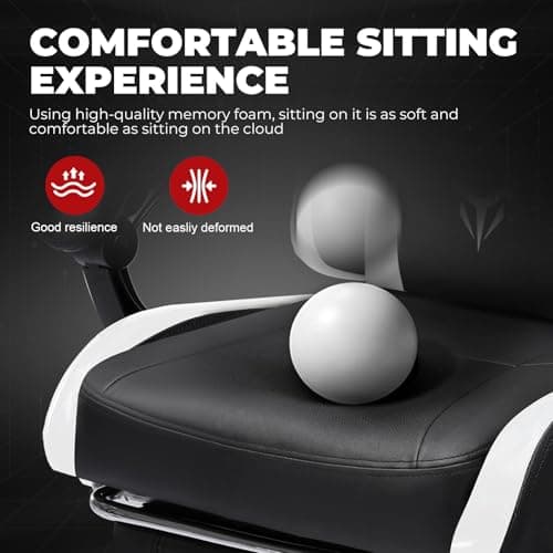GTPLAYER Gaming Chair High Back Computer Chairs with Foot Rest for Adults, Ergonomic Height Adjustable Recliner Chair 300lbs with Linkage Armrest and Lumbar Support for Home Office, White