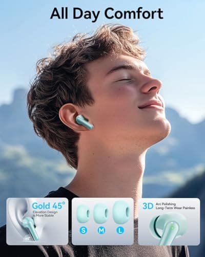 Wireless Earbuds, Bluetooth Ear Buds Headphones, 40H Long Playtime, Stereo Deep Bass, LED Power Display, IPX7, Lightweight in Ear Earphone with Mic for iPhone Android Phone