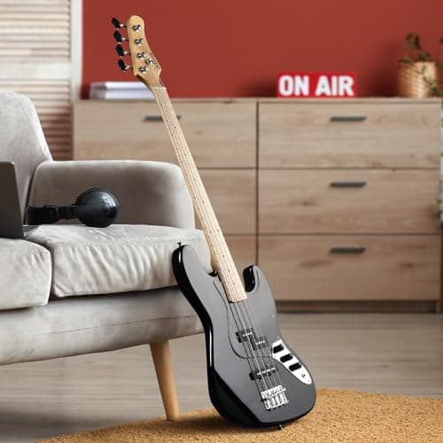 GLARRY Bass Guitar Full Size 4 String Exquisite Stylish Bass with Guitar Bag Power Line and Wrench Tool (Blue, With AMP)