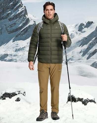 Pioneer Camp Men's Down Puffer Jacket with Hood Lightweight Packable Warm Insulated Thermal Puffy Winter Coat Ski Travel