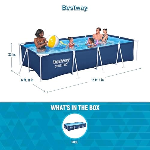 Bestway Steel Pro 13 Foot x 32 Inch Rectangular Above Ground Outdoor Pool Steel Framed Vinyl Swimming Pool with 1,506 Gallon Water Capacity, Blue