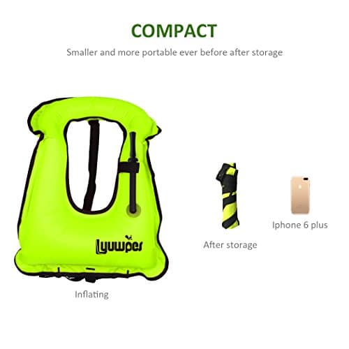 Inflatable Snorkel Vest Adult Snorkeling Jackets Free Diving Swimming Safety Load Up to 220 Ibs