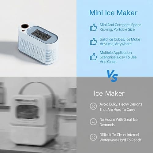 Portable Ice Maker, 12V DC Mini Car Ice Maker, Makes 10 Cubes in 15-20 Mins, with Cigarette Lighter for Trips, Camping,(Adapter Needs Separate Buy 5.5x2.1mm F to 5.5x2.5mm M Converter) (Blue)