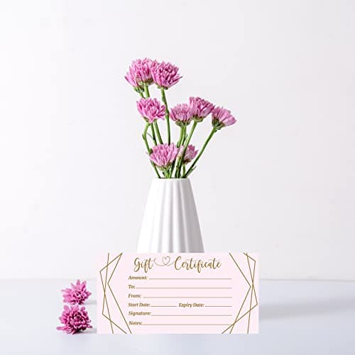ceiba tree Pink Blank Gift Certificates for Business 30 Pcs Gold Foil Certificate Cards with Envelopes for Salon Restaurants Spa Birthday B0B492G8QQ
