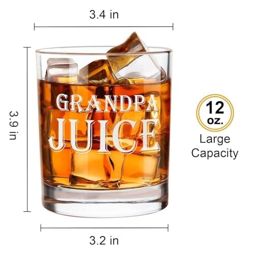 LIGHTEN LIFE Grandpa Juice Whiskey Glass 12 oz, Unique Gift in Valued Wooden Box, Funny Ideas for New Grandpa, Birthday from Grandson, Granddaughter