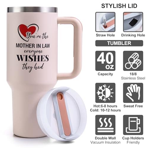 Mother in Law Tumbler with Handle 40oz Mothers Day Gift - Best Funny Mother in Law Mug Gifts for Birthday Mother's Day, Wedding, Valentine's, Christmas B0DS9TZLBC