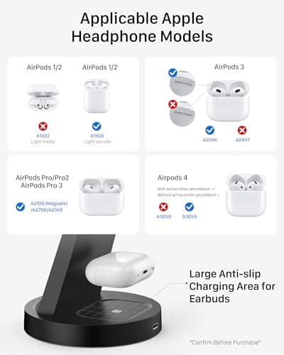 3 in 1 Charging Station for iPhone, Wireless Charger for iPhone 17 16e 16 15 14 13 12 11 X Pro Max & Apple Watch - Wireless Charging Station for AirPods 4 3 Pro