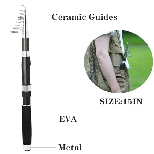 Fishing Pole Combo, 6.9ft 2Pcs Telescopic Rods Set, Collapsible Carbon Fiber Fishing Rod, Spinning Reel Set with Carrier Bag Freshwater Fishing Rod and Reel Combos Kits
