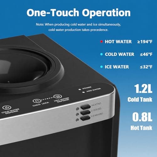 4 in 1 Water Cooler Dispenser with Ice Maker, Hot & Cold Water Dispenser for Home & Office, 33lbs/24H Bullet Ice, Top Loading 3-5 Gallon, Child Safety Lock, Ice Ready in 7 Mins (Black)