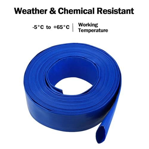Eastrans 1 IN x 100 FT Heavy Duty Flat Discharge Hose, Weather & Burst Resistant, Best Hose for Inground Pools, Filter & Drain Hose