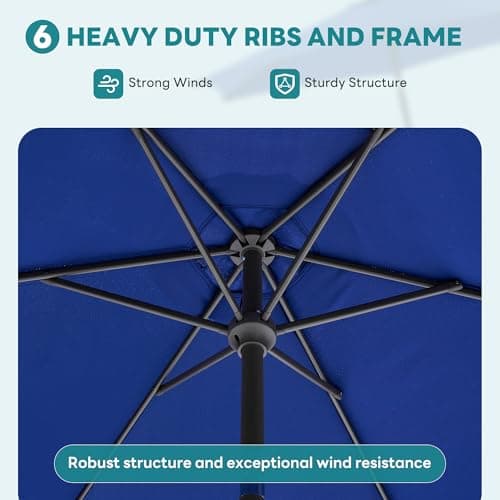 OLIXIS 7.5ft Patio Umbrella with Tilt and Crank Button & 8 Sturdy Ribs Waterproof, Patio Table Umbrella Perfect for Poolside, Terrace, Beach and Outdoor Restaurant, Blue