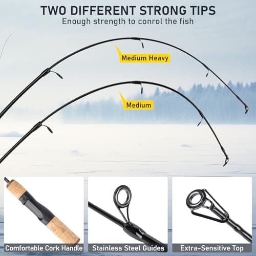 Ice Fishing Rod and Reel Combo, 28'' Ice Fishing Rod Set Inline Reels Lures Set Ice Cleat Portable Complete Kit with Carrier Bag/Folding Stool and Fishing Line Ice Fishing Gear