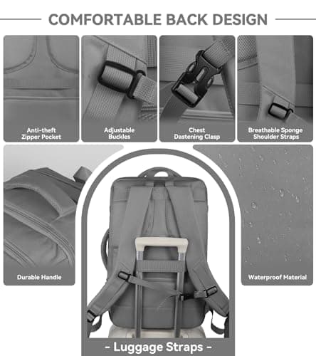 Carry On Backpack, 50L Extra Travel Laptop Backpack for Men Women, Big Bag Business Travel Essentials Gifts for men, 17 Inch Laptop Backpack Computer Bag Gifts for Him Men, Grey