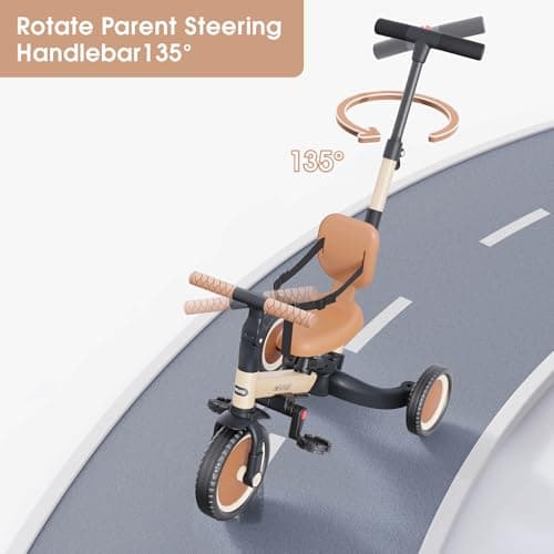 Toddler Trike with Push Handle Lets Parents Steer and Converts to Balance Bike, Fun Outdoor Toy for Boys and Girls, Khaki newyoo TR007 5-in-1 Tricycle for Toddlers 1-3, Toddler Bike, Birthday Gift B0CWLTLC2F