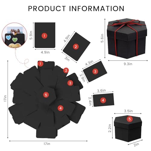 Koogel Explosion Gift Box, Handmade Exploding Photo Album Preassembled Surprise Picture Pop Up Love Box with Creative DIY Scrapbooking Accessories for Anniversary Birthday Wedding