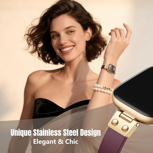 SNBLK Slim Leather Band Compatible with Apple Watch Bands for Women 40mm 41mm 42mm 44mm 46mm 49mm 38mm 45mm, Dressy Top Grain Genuine Leather Strap for iWatch SE Series 11/10/9/8/7/6/5/4/3/2/1 Ultra