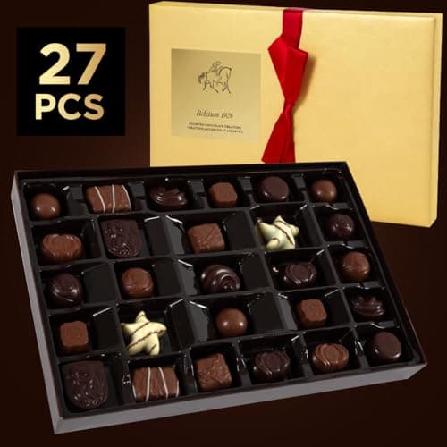 27 Chocolates Pack of Belgium Assorted Chocolate, Mothers Day Gift Basket and Holiday Celebrations, white, nuts, caramels Gourmet Chocolate Gift Box, 11.3 OZ B0DSYP3ZKY