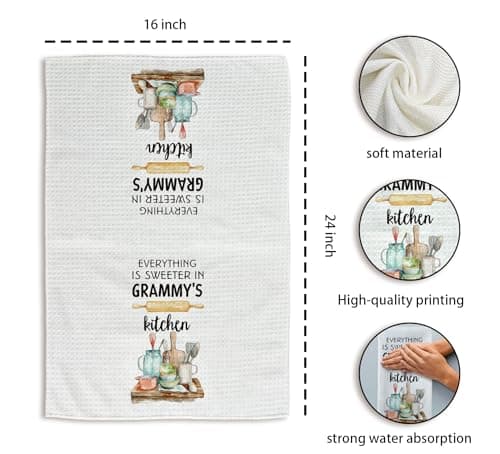 Grammy's Kitchen Towels, Gifts for Grammy Grammie Hand Towels, Grammy Christmas Dish Towels Tea Towels for Kitchen, Best Grammy Gifts, 16x24inch