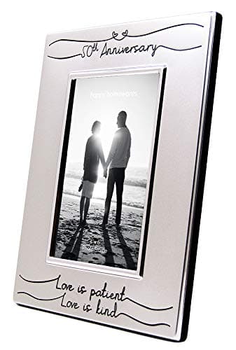 Haysom Interiors Beautiful Two Tone Silver Plated 50th Anniversary 4" x 6" Picture Frame with Black Velvet | Unique and Thoughtful Gift Idea