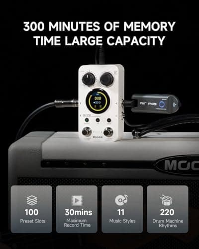 MOOER GL100 Looper Pedal Drum Machine, 2 in 1 Drum Looper Guitar Pedal 1.3-inch Touchsreen 100 Slots with 300 Minutes in Total Auto-record Time Stretch Function Dedicated Editor Software