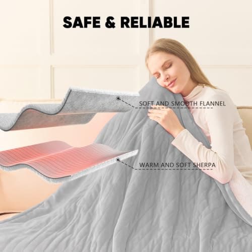 10 Heat Levels 1/2/4/6/8 Hours Auto-off,Sherpa Soft Cozy Warm Blanket,House Warming Gifts for Grandma Grandpa, Dove Grey greenoak Heated Blanket Electric Throw Heating 50"X60",Gifts for Women B0H5K4MBXB