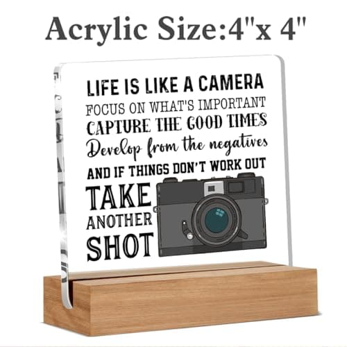 Life Is Like a Camera Acrylic Sign, Photographer Gift, Desk Decor 4 x 4 Inches Cool Gifts for Photographers, Inspirational Gifts for Men, Women B0DGPWGBRK