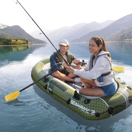 INTEX Seahawk Inflatable Boat Series: Includes Boat Oars and High-Output Pump - Fishing Rod Holders - Gear Pouch