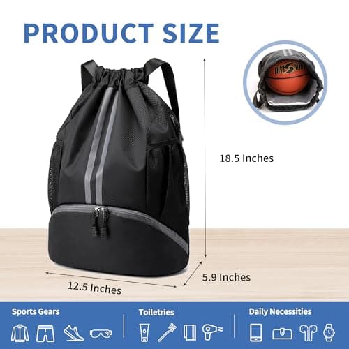 JELUTAR Drawstring Backpack Gym Bag with Shoes Compartment for Soccer, Basketball, Swim, Water-Resistant String Backpack Beach Cinch for Women Men