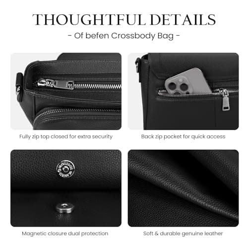 befen Genuine Leather Crossbody Bags for Women with Built in RFID Wallet Medium Womens Saddle Bag Cross Body Purse