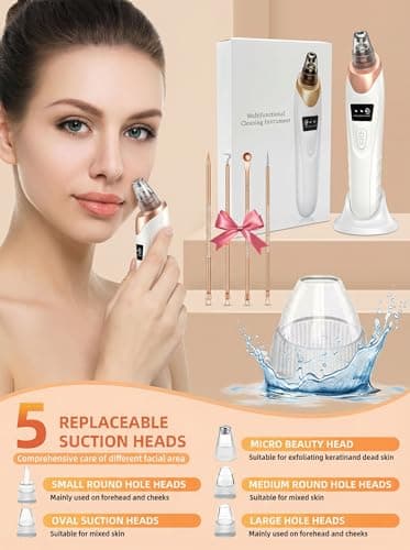 2026 Pore Vacuum, USB Rechargeable Blackhead Remover Vacuum,3 Levels Adjustable Pore Vacuum Blackhead Remover, with 5 Suction Power,6 Probes,Face Vacuum Pore Cleanser for Women & Men-White
