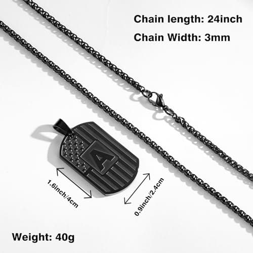Initial A-Z Letter Necklace for Men Kids Teen Stainless Steel American Flag Dog Tag Pendent Birthday Gifts Gifts for Boys - Initial Necklace for Men Boys Kids Teen Jewelry Gifts B0CW98XXJP