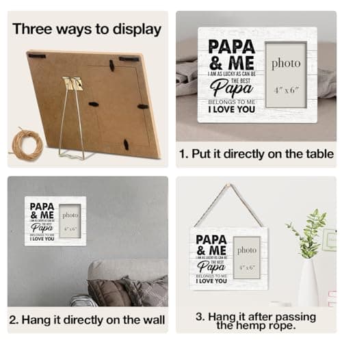 Rustic Papa and Me Wood Picture Frame 8 x 10 Inches, Wall Mount and Tabletop - 4 x 6 Inch Photo Oqtumes Papa Gift Wood Picture Frame, Gifts for Grandpa Grandad Grandfather B0CJ2SK25W