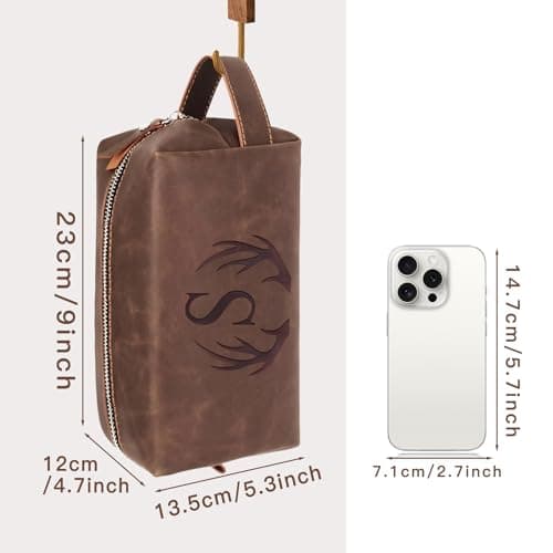 Unique Mens Toiletry Travel Bag Monogrammed Initial PU Leather Waterproof Shaving Bag for Toiletries Accessories Personalized Retirement Anniversary Thank You Gifts for Men Husband Him (R)