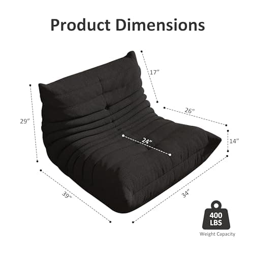 Bean Bag Chair for Adults, Comfy Floor Chair Memory Foam Bean Bag Chair, Cozy Lounge Floor Chair for Gaming, Reading & Relaxation, Small Foam Couch for Living Room, Bedroom(Black,Single)