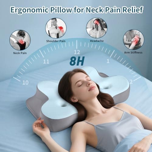 Cerrvical Neck Pillow- Ergonomic Memory Foam Pillows for Sleeping, Dual Ear Relief Zone Contour Pillow, Neck Support Pillows for Side Back &Stomach Sleeper (Blue)