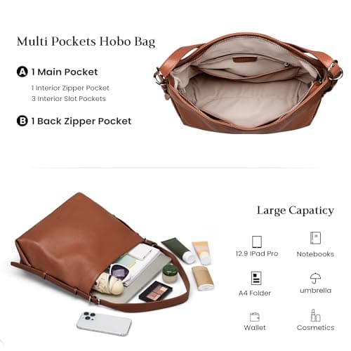 befen Genuine Leather Crossbody Hobo Purses for Women, Ladies Shoulder Bags Handbags with 2 Shoulder Straps