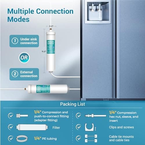 AQUA CREST INL-PLUS 5 years Inline Water Filter for Refrigerator and Ice Maker, High Capacity, 1/4-Inch Direct Connect Fittings, Easy Installation, Reduces Chlorine, Sediment, Bad Taste & Odor