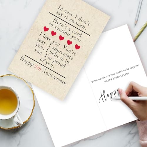 5 Year Anniversary Card Gifts for Him Her,Happy 5th Anniversary Card for Woman Men,Wood Anniversary Cards Gifts for Husband Wife,5th Wedding Anniversary Cards