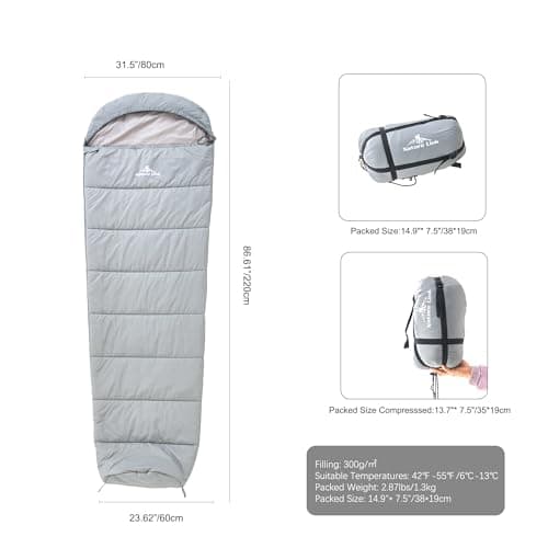 Lightweight Mummy Sleeping Bag 2.87lbs, Backpacking Sleeping Bag 42℉-55℉, Nylon Shell and Lining, Compact, Ultralight Sleeping Bag for Backpacking Camping Hiking
