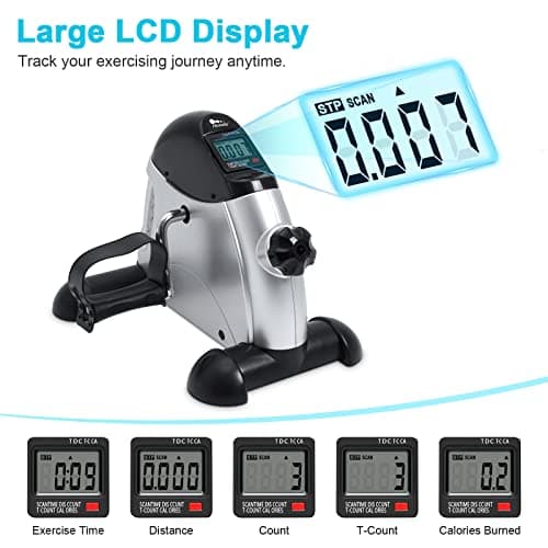 Mini Exercise Bike, himaly Under Desk Bike Pedal Exerciser Portable Foot Cycle Arm & Leg Peddler Machine with LCD Screen Displays