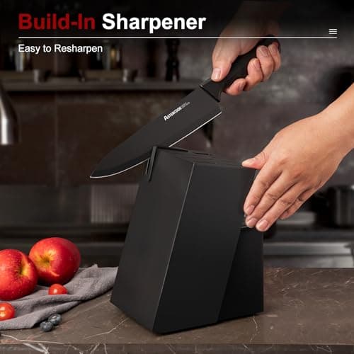 Stainless Steel Kitchen Utensils Set Dishwasher Safe Astercook Knife Set for Kitchen with Block and Sharpener 15pcs German B0C1YBPJ43