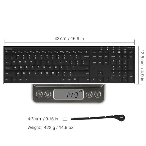 Arteck 2.4G Wireless Keyboard Stainless Steel Ultra Slim Full Size Keyboard with Numeric Keypad for Computer/Desktop/PC/Laptop/Surface/Smart TV and Windows 10/8/ 7 Built in Rechargeable Battery