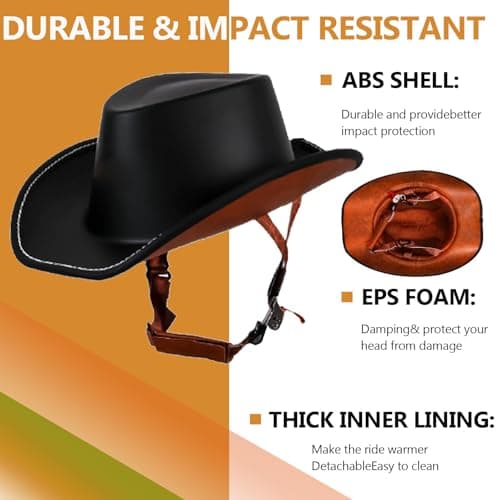 Retro Motorcycle Half Helmet, Western Cowboy Hat Helmet Open Face Motorcycle Helmet DOT Approved Unisex-Adult Half Helmet with Quick Release Buckle and Lining for Mopeds Horse Riding Jazz Caps