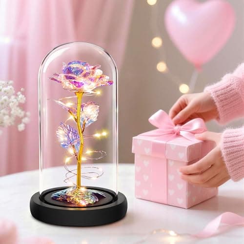 Childom Birthday Gifts for Women,Flowers for Delivery Prime,Colorful Rainbow Light Up Rose in A Glass Dome,Christmas Rose Gifts for Her Mom Women Wife Girl Grandma on Christmas Anniversary Valentines