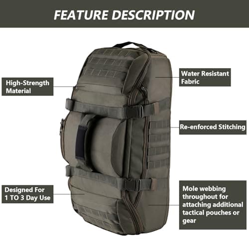 Hannibal Tactical 65L Large Duffle Bag, 3-in-1 Tactical Backpack MOLLE Pack for Sports, Gym, Outdoor, Olive Green