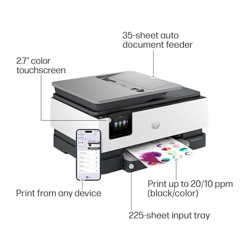 HP OfficeJet Pro 8125e Wireless All-in-One Color Inkjet Printer, Print, scan, Copy, ADF, Duplex Printing Best-for-Home Office, 3 Month Instant Ink Trial Included, AI-Enabled (405T6A)