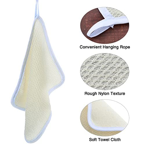 Blulu 5 Pcs Exfoliating Wash Cloth Face Body Towel Dual Sided Exfoliating Scrub Towel Weave Beauty Skin Washcloth Soft Home Massage Bath Cloth (5)