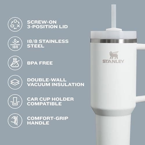 Straw and 3-Position Lid | Cup Holder Compatible for Travel | Insulated Stainless Steel Cup | BPA-Free STANLEY Quencher H2.0 Flow State Tumbler, 14 oz, Cream 2.0 B0CP9Z16VD