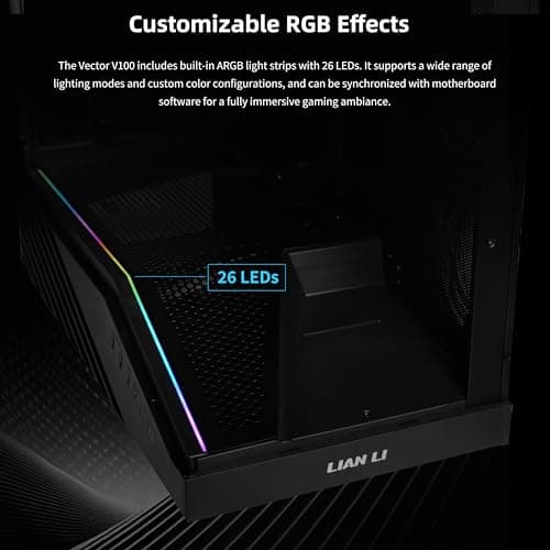 Lian Li V100 ATX Mid-Tower PC Case, 4 x 120mm ARGB PWM Fans Pre-Installed, LED RGB Strip, Display Platform with Tempered Glass, Support 420mm GPUs, 360mm Radiator, Optimized Airflow - Black (V100RX)