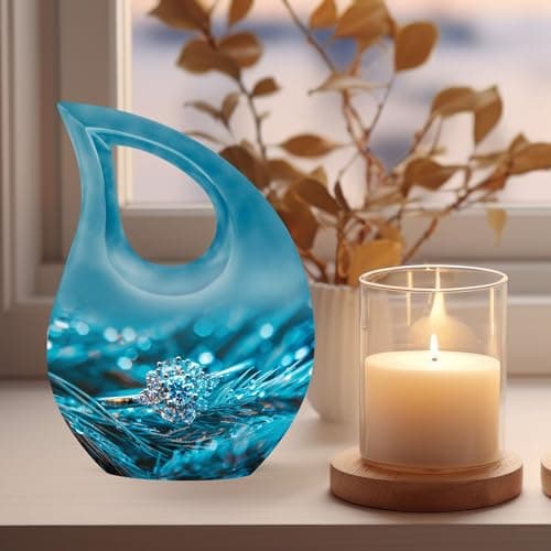 Diamond Ring Funeral Tiny Urns for Adult Ashes Men & Women, Blue Keepsake Drop Funeral Tiny Urn for Ashes Adult Female Cremation 3 Inch, Burial Urn for Daughter & Teenage Girls B0FH759BJ3